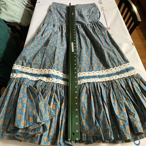 Luna Moon Maxi Skirt Set 2 Piece Teal Peasant Crocheted Ruffled Boho Sz S NEW - Picture 6 of 13